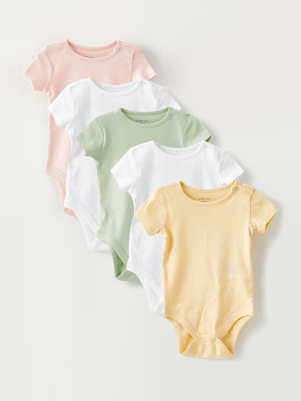 Crew Neck Short Sleeve Basic Baby Girl Body with Snap Crotch 5-Pack