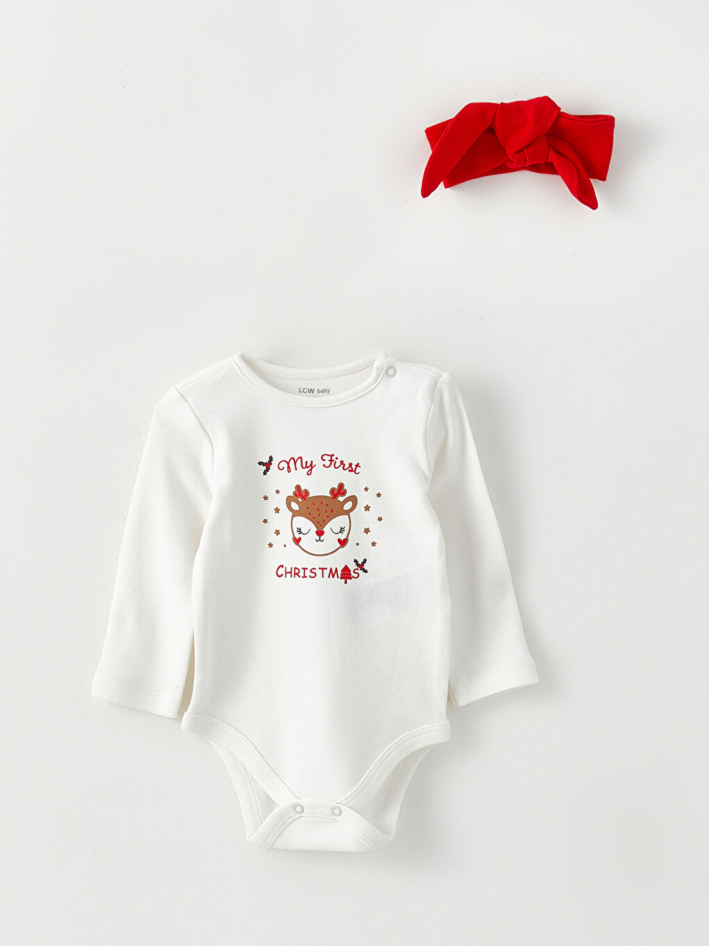 Круглый вырез с длинным рукавом новогодний комплект для малышки девочки из 3-х штук-1