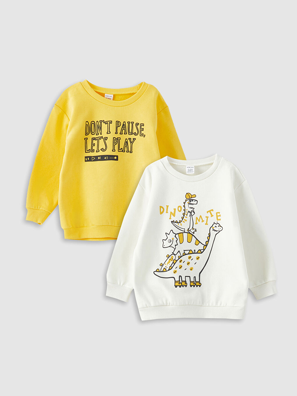 LCW baby Ekru Bisiklet Yaka Uzun Kollu Baskılı Erkek Bebek Sweatshirt 2'li