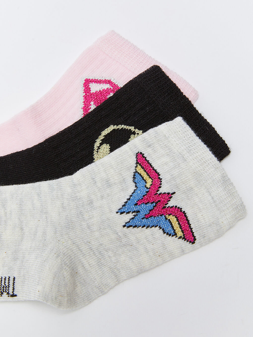 Gri Justice League Desenli Kız Çocuk Soket Çorap 3'lü-3