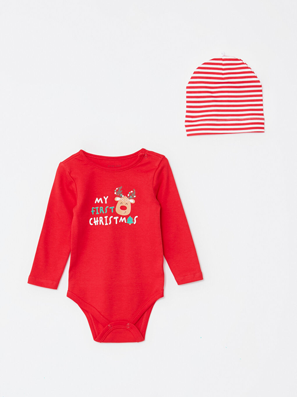 Bisiklet Yaka Uzun Kollu Yılbaşı Temalı Erkek Bebek Takım 3'lü-1