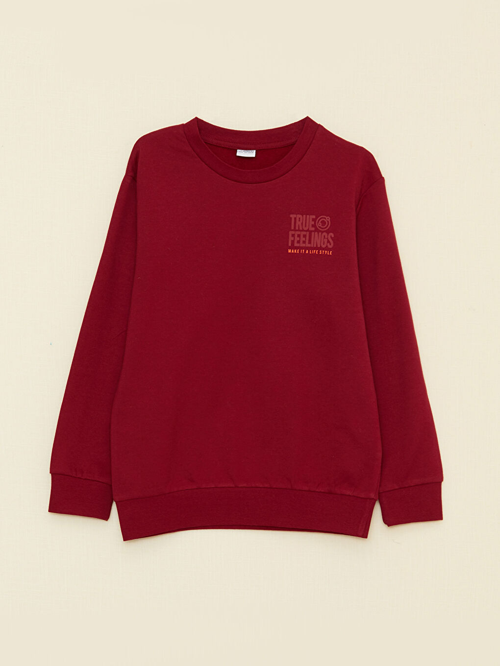 Bordo Bisiklet Yaka Baskılı Uzun Kollu Erkek Çocuk Sweatshirt