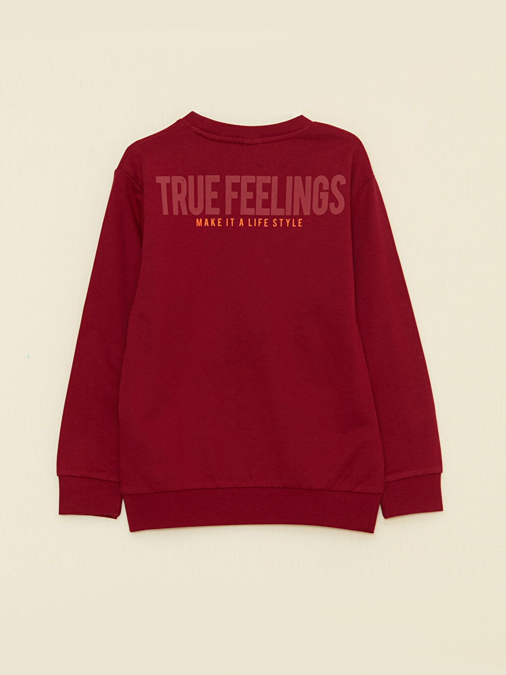 Bordo Bisiklet Yaka Baskılı Uzun Kollu Erkek Çocuk Sweatshirt-1