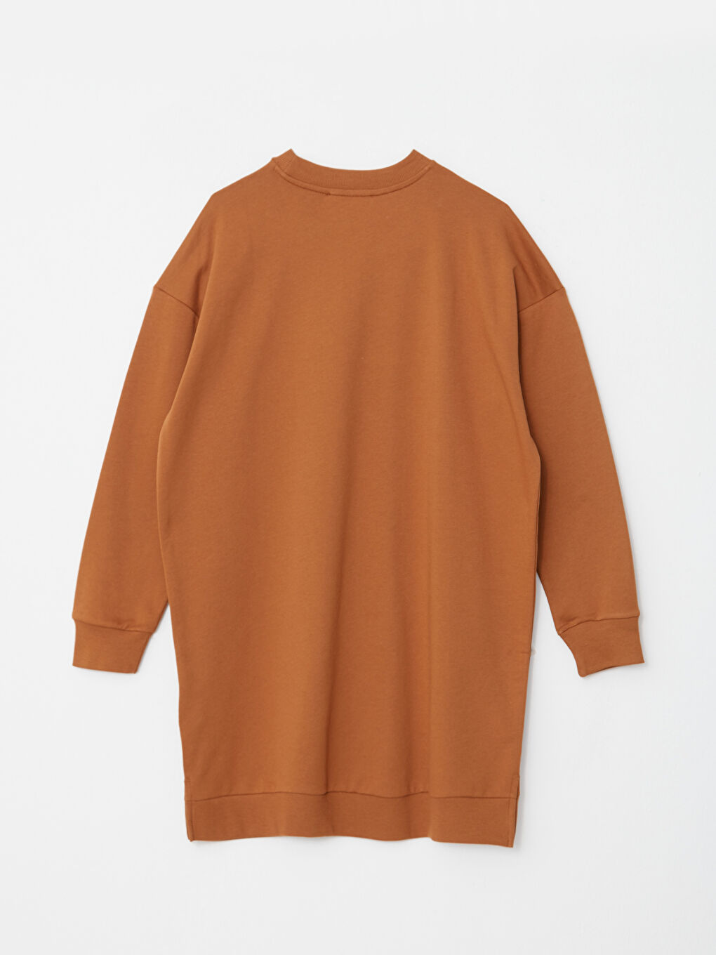 LCWAIKIKI Basic Açık Kahverengi Bisiklet Yaka Baskılı Uzun Kollu Oversize Kadın Sweatshirt Tunik - 6