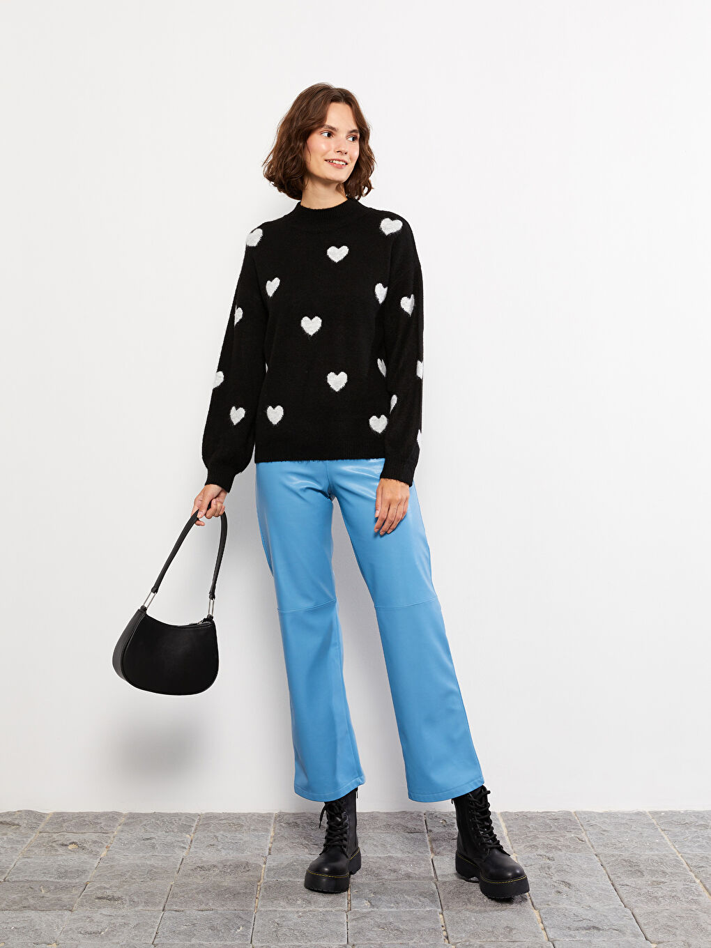 Funnel Neck Patterned Women's Knitwear Sweater-1