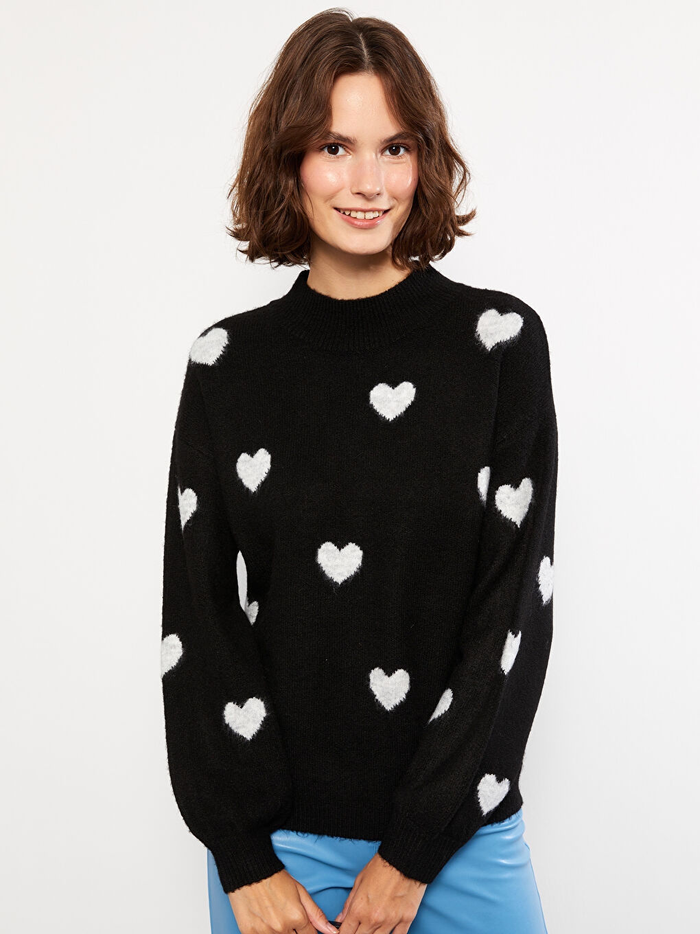 Funnel Neck Patterned Women's Knitwear Sweater-2