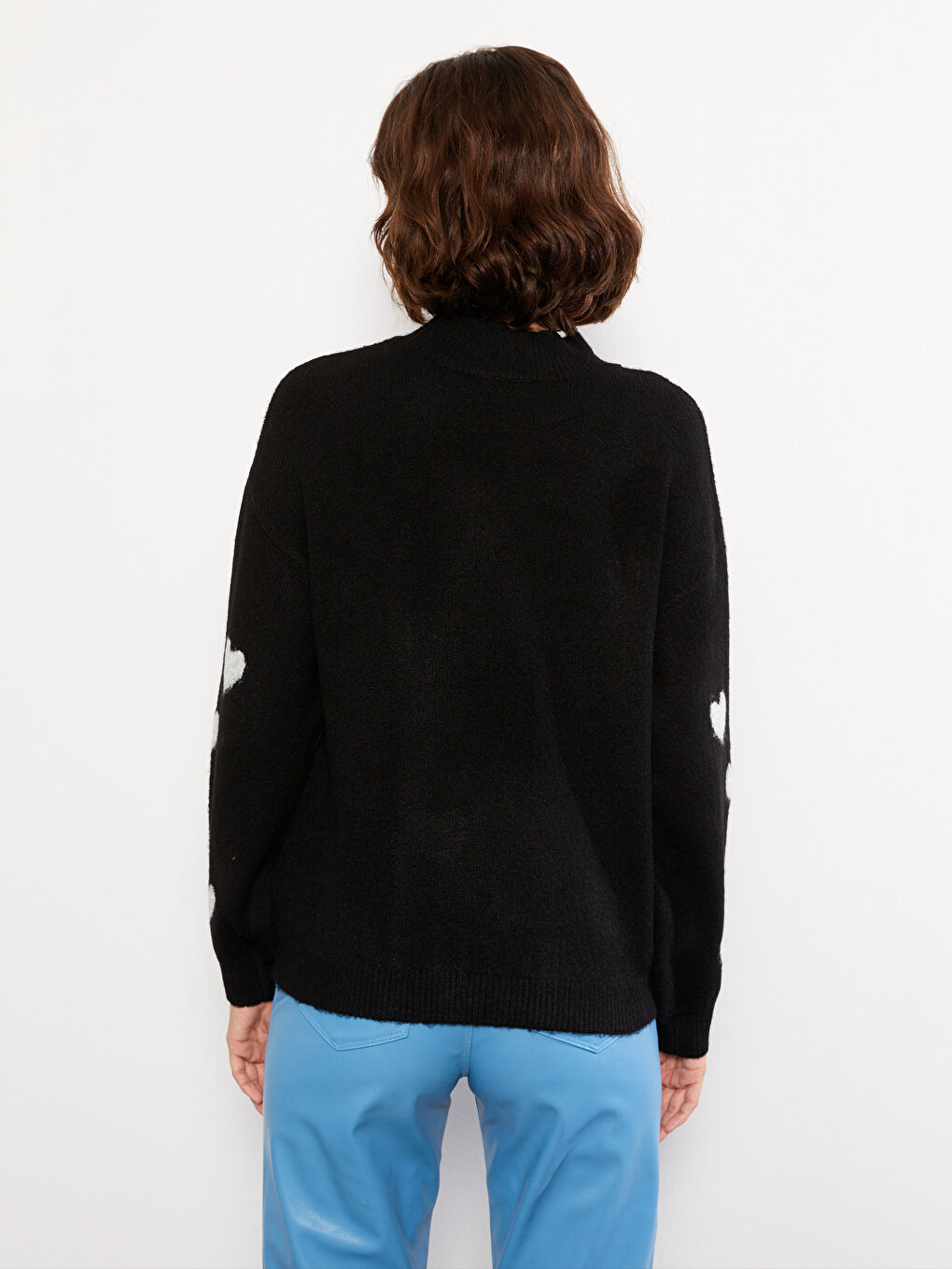 Funnel Neck Patterned Women's Knitwear Sweater-4