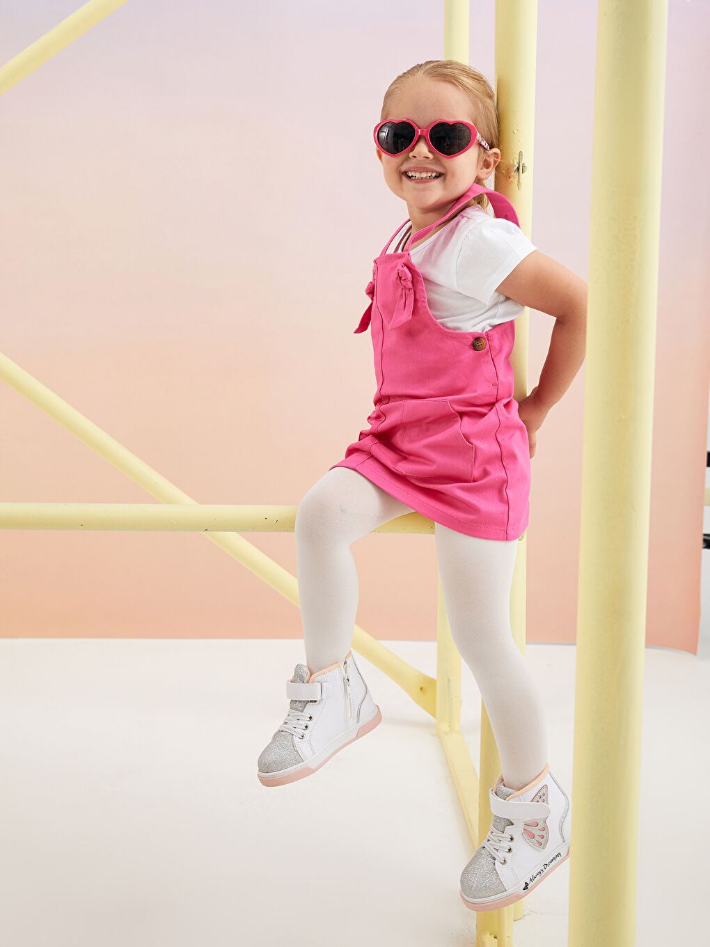 Pembe Beli Lastikli Baskılı Kız Bebek Elbise ve Külotlu Çorap 2'li-2