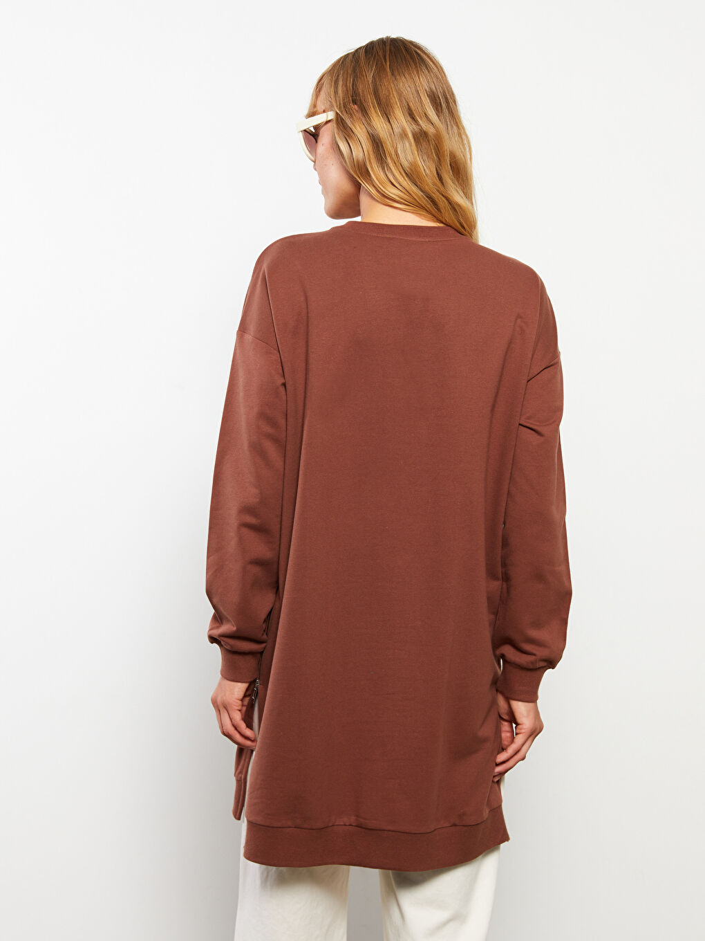 Crew Neck Plain Oversize Women's Sweatshirt Tunic-4