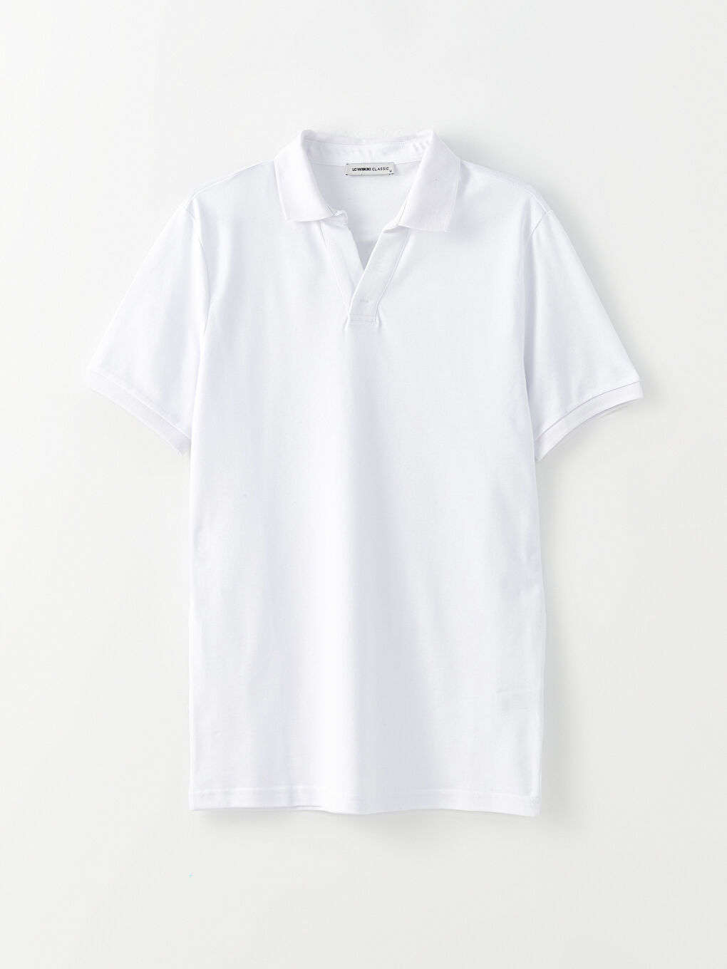 Beyaz Polo Yaka Kısa Kollu Keten Erkek Tişört-5