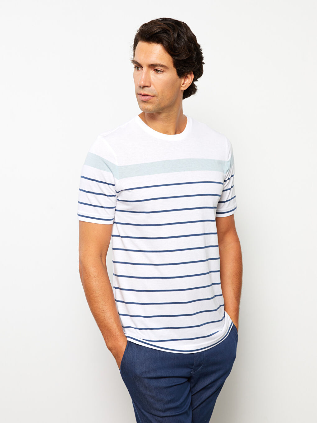 تي شيرت رجالي ياقة دائرية كم قصير مخطط جيرسي-2