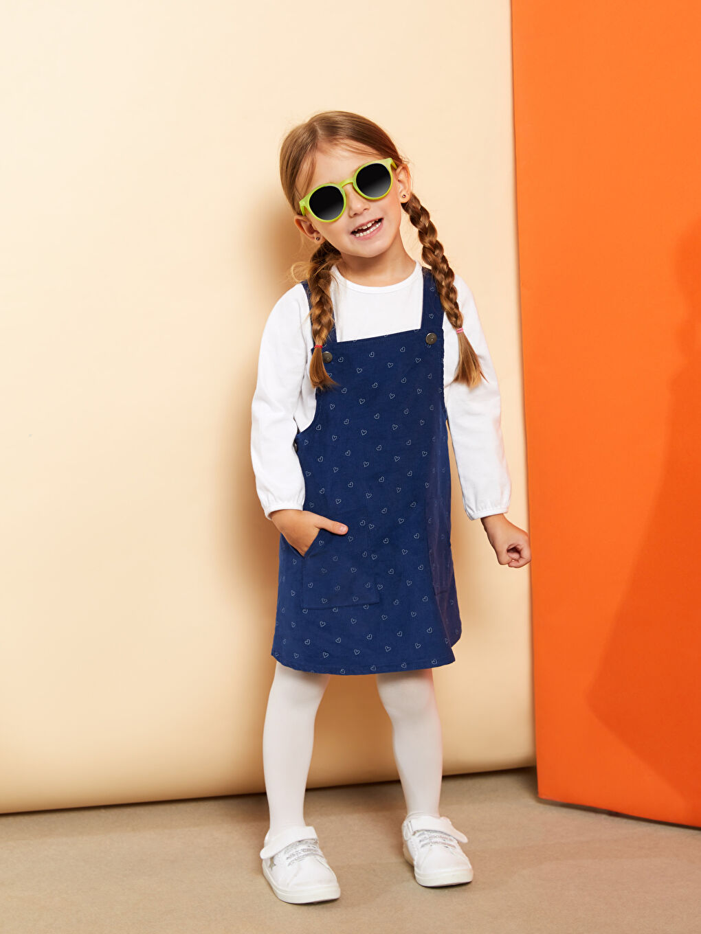 Square Collar Printed Baby Girl Salopette Dress and Pantyhose 2-Pack Set-2