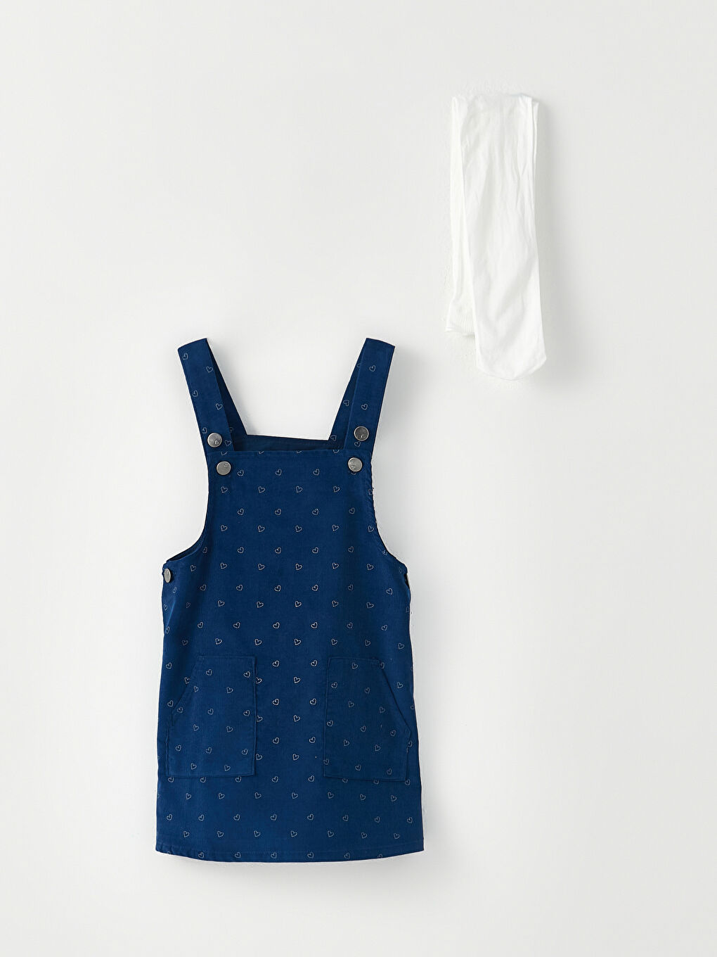 Square Collar Printed Baby Girl Salopette Dress and Pantyhose 2-Pack Set-3