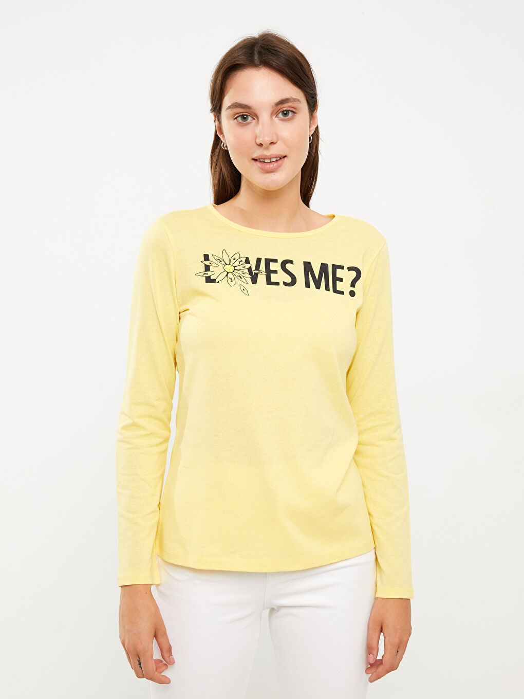 LCW ECO Rundhalsausschnitt Bedrucktes Langarm T-Shirt für Damen -W2EF71Z8-S5A