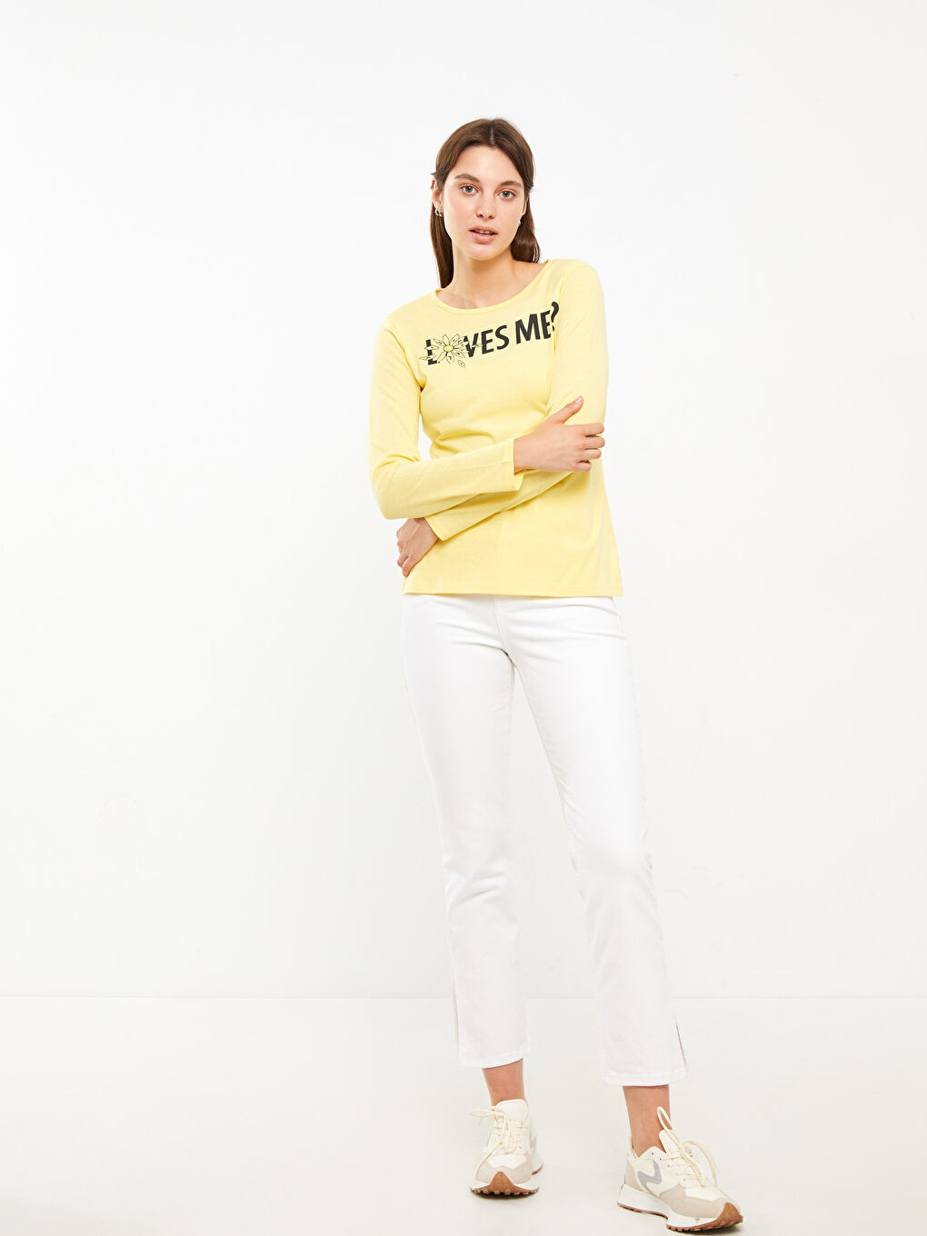 LCW ECO Rundhalsausschnitt Bedrucktes Langarm T-Shirt für Damen -W2EF71Z8-S5A
