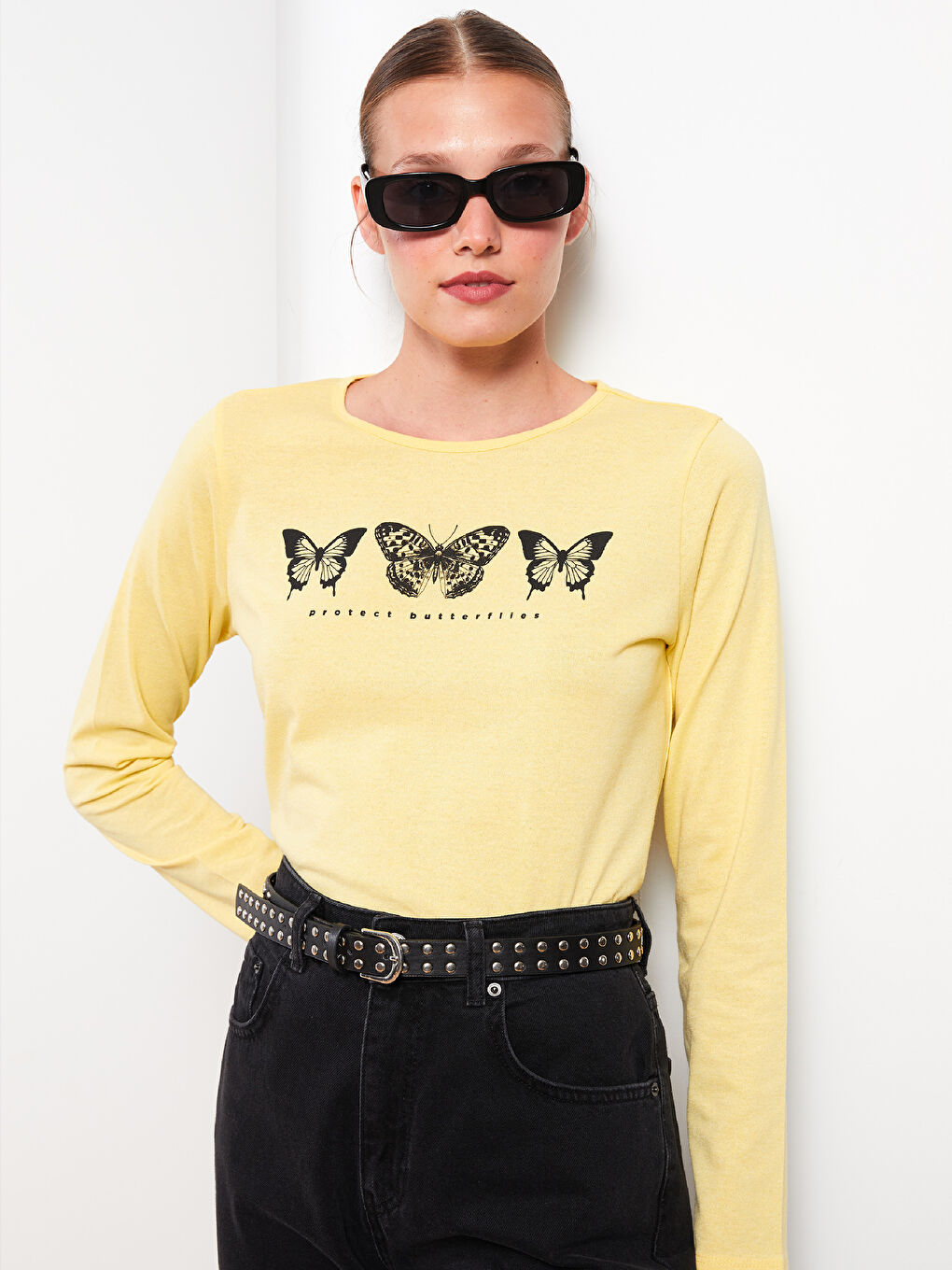 Crew Neck Printed Long Sleeve Women's T-Shirt-1