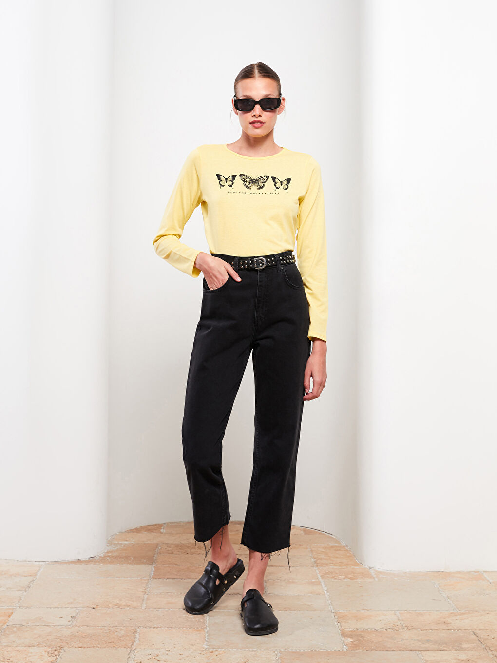Crew Neck Printed Long Sleeve Women's T-Shirt-2