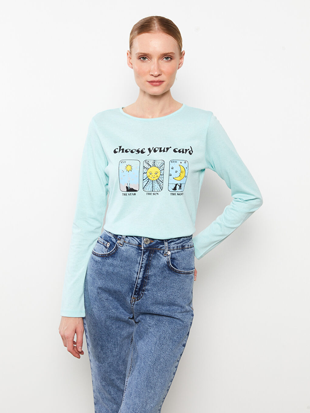 LCW ECO Crew Neck Printed Long Sleeve Women's T-Shirt -W2EF74Z8-SAH