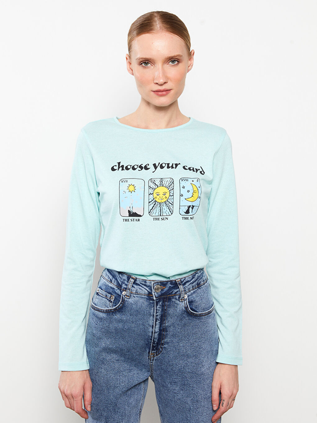 LCW ECO Crew Neck Printed Long Sleeve Women's T-Shirt -W2EF74Z8-SAH