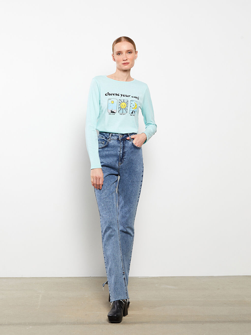 LCW ECO Crew Neck Printed Long Sleeve Women's T-Shirt -W2EF74Z8-SAH