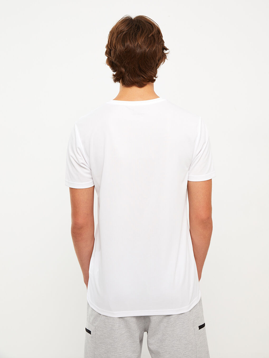 Beyaz Bisiklet Yaka Kısa Kollu Baskılı Erkek Tişört-4