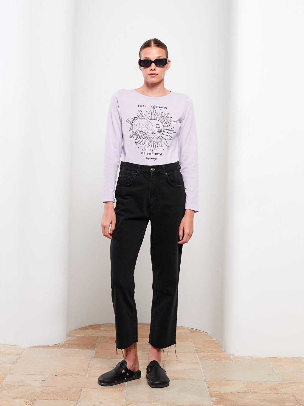 LCW ECO Crew Neck Printed Long Sleeve Women's T-Shirt -W2EF79Z8-RW9