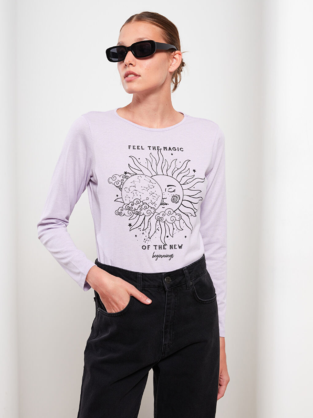 LCW ECO Crew Neck Printed Long Sleeve Women's T-Shirt -W2EF79Z8-RW9