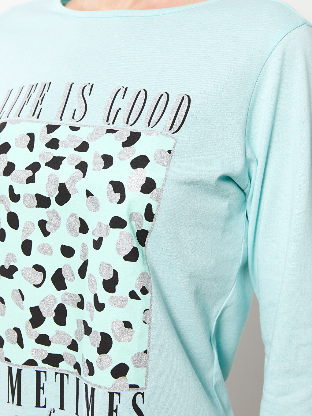 Crew Neck Printed Long Sleeve Women's T-Shirt-3