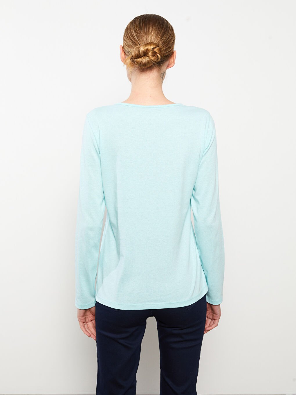 Crew Neck Printed Long Sleeve Women's T-Shirt-4