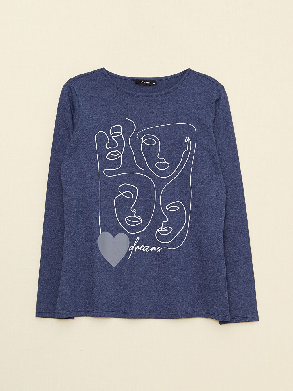Crew Neck Printed Long Sleeve Women's T-Shirt-4