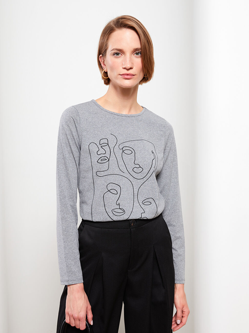 Crew Neck Printed Long Sleeve Women's T-Shirt-1