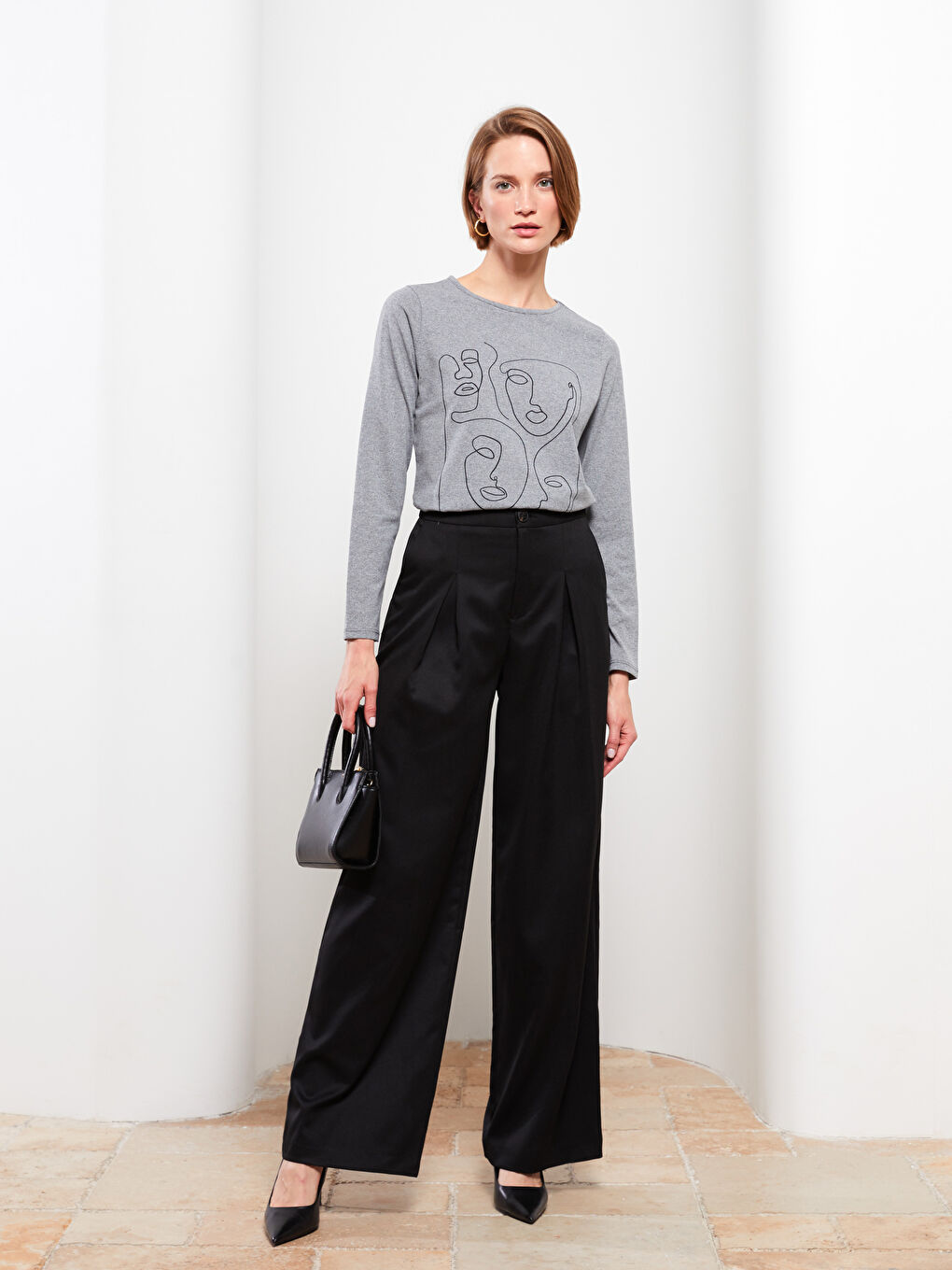 Crew Neck Printed Long Sleeve Women's T-Shirt-2