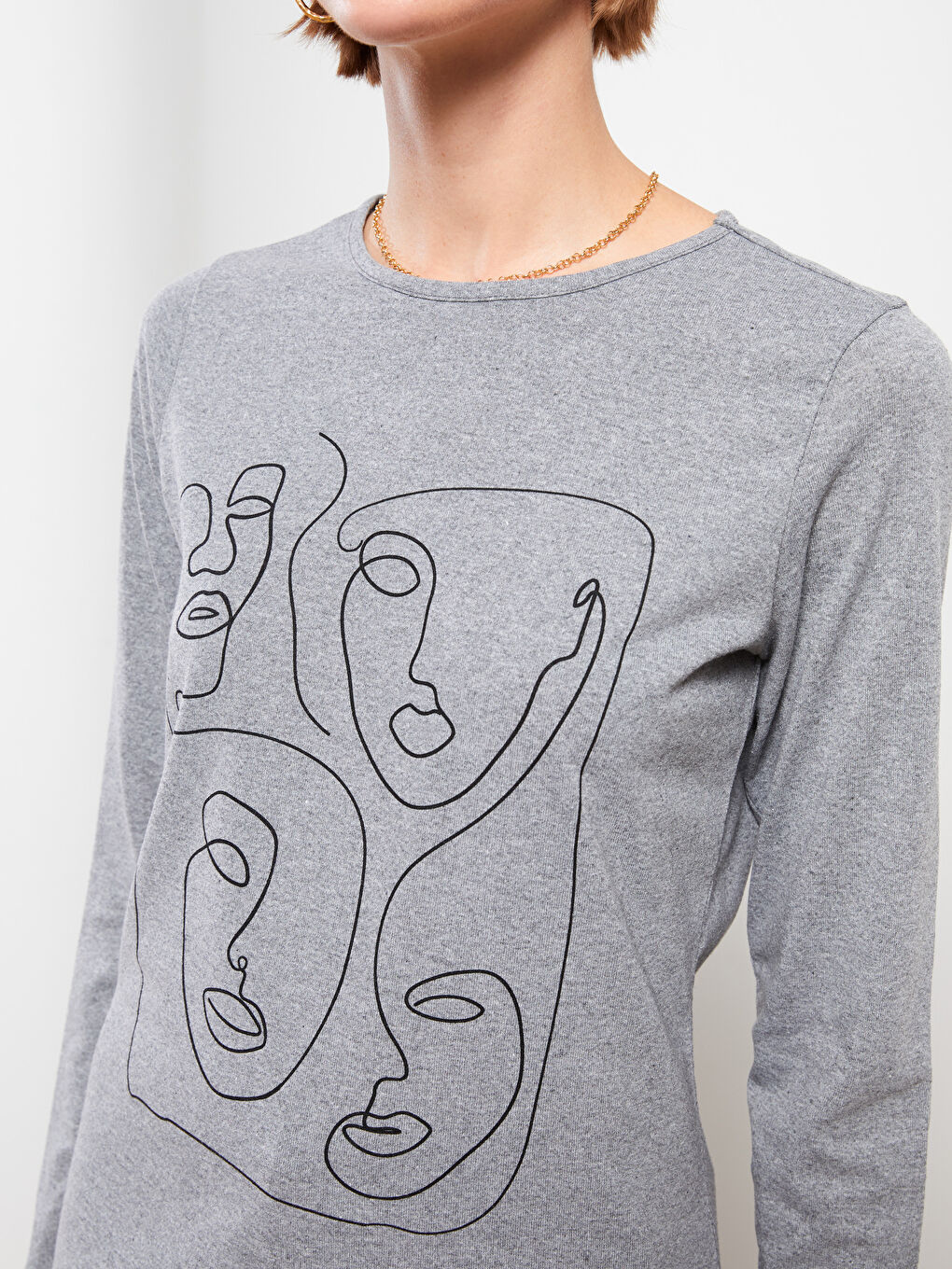 Crew Neck Printed Long Sleeve Women's T-Shirt-3