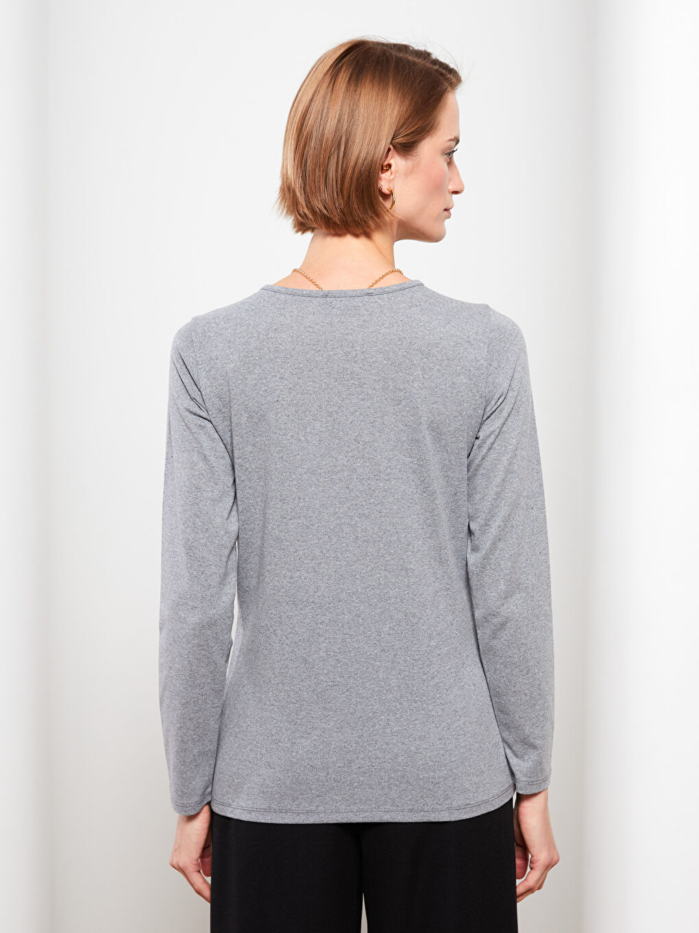 Crew Neck Printed Long Sleeve Women's T-Shirt-4