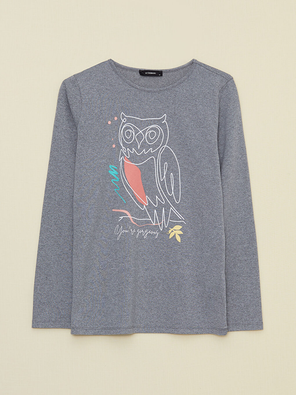 Crew Neck Printed Long Sleeve Women's T-Shirt-5