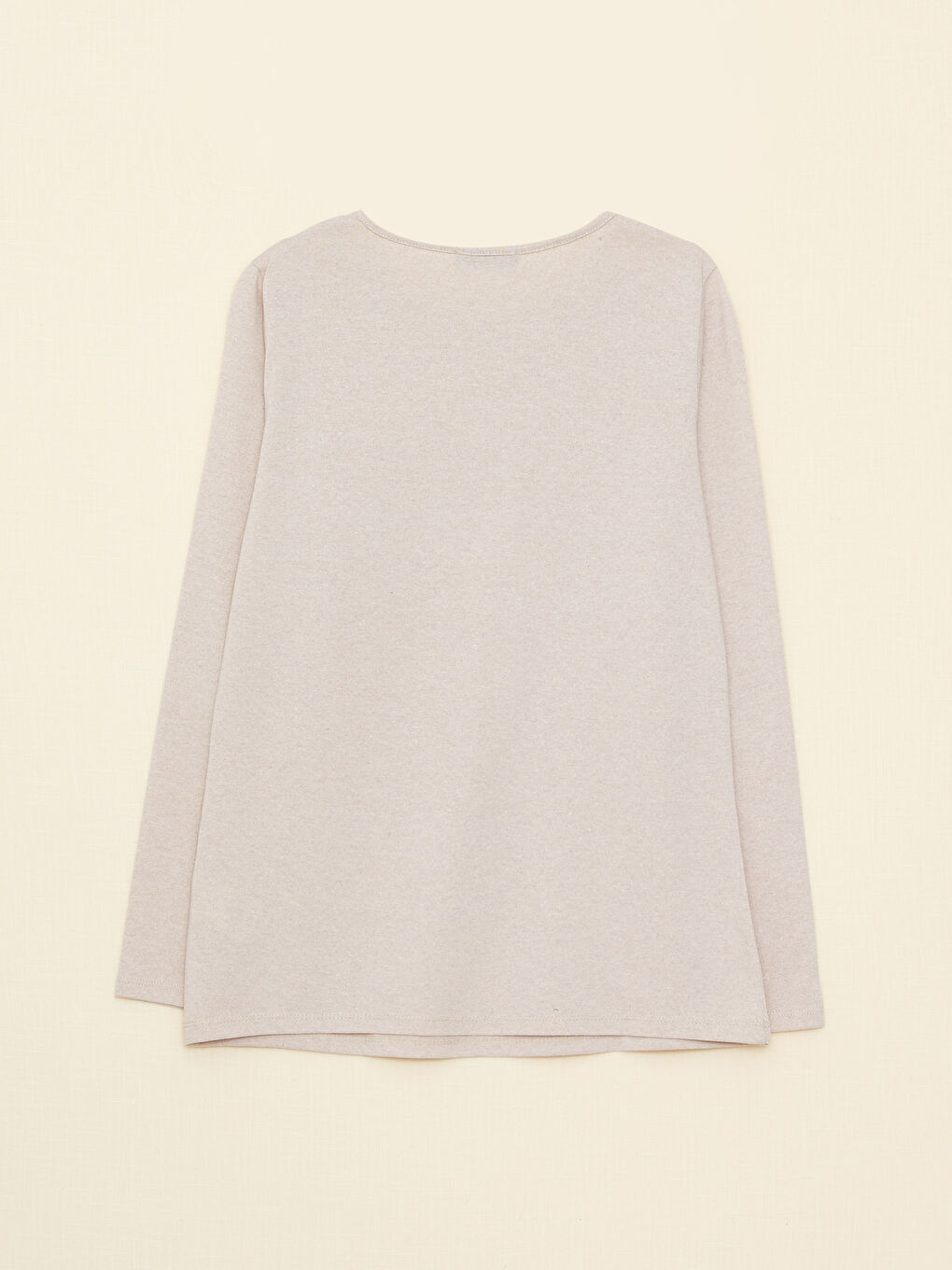 Bej Bisiklet Yaka Baskılı Uzun Kollu Kadın Tişört-6