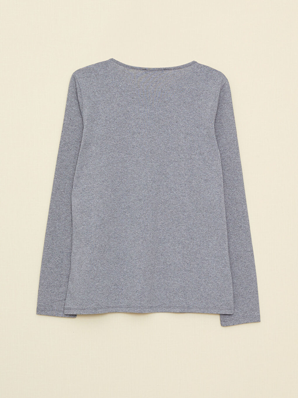 Gri Bisiklet Yaka Baskılı Uzun Kollu Kadın Tişört-6