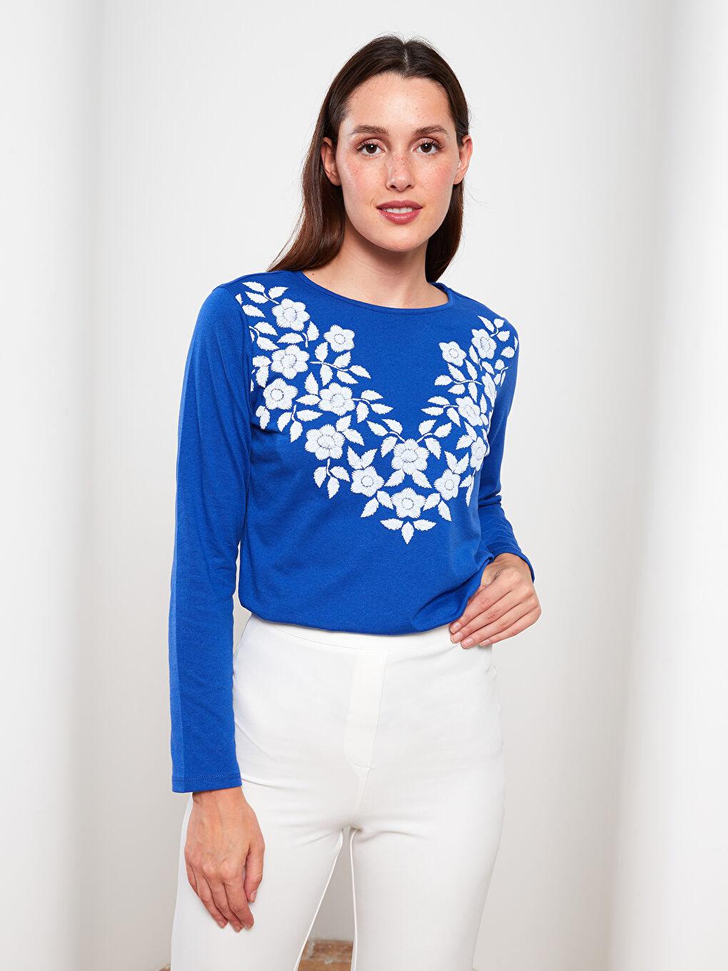 Crew Neck Printed Long Sleeve Women's T-Shirt