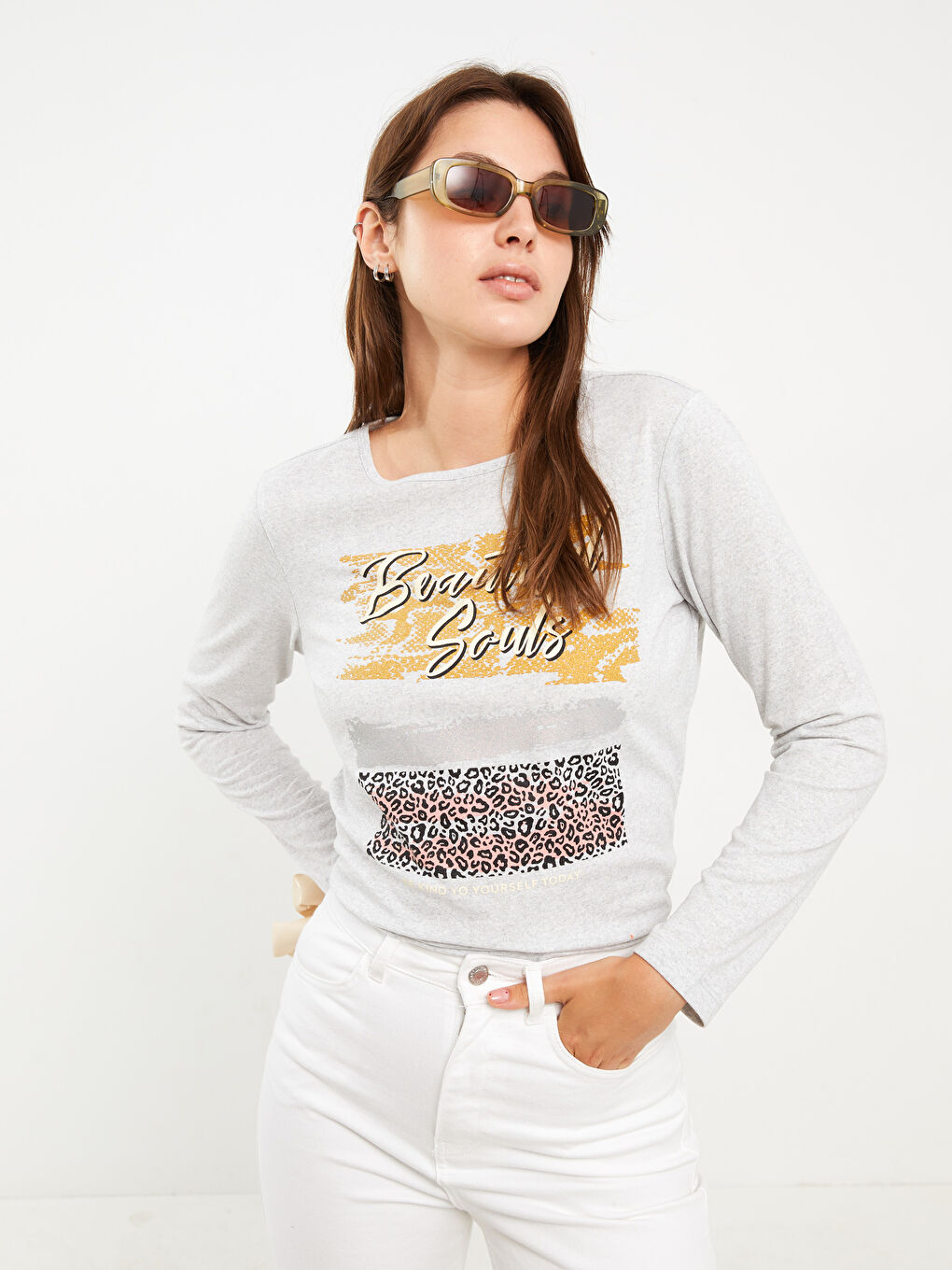 Crew Neck Printed Long Sleeve Women's T-Shirt-1