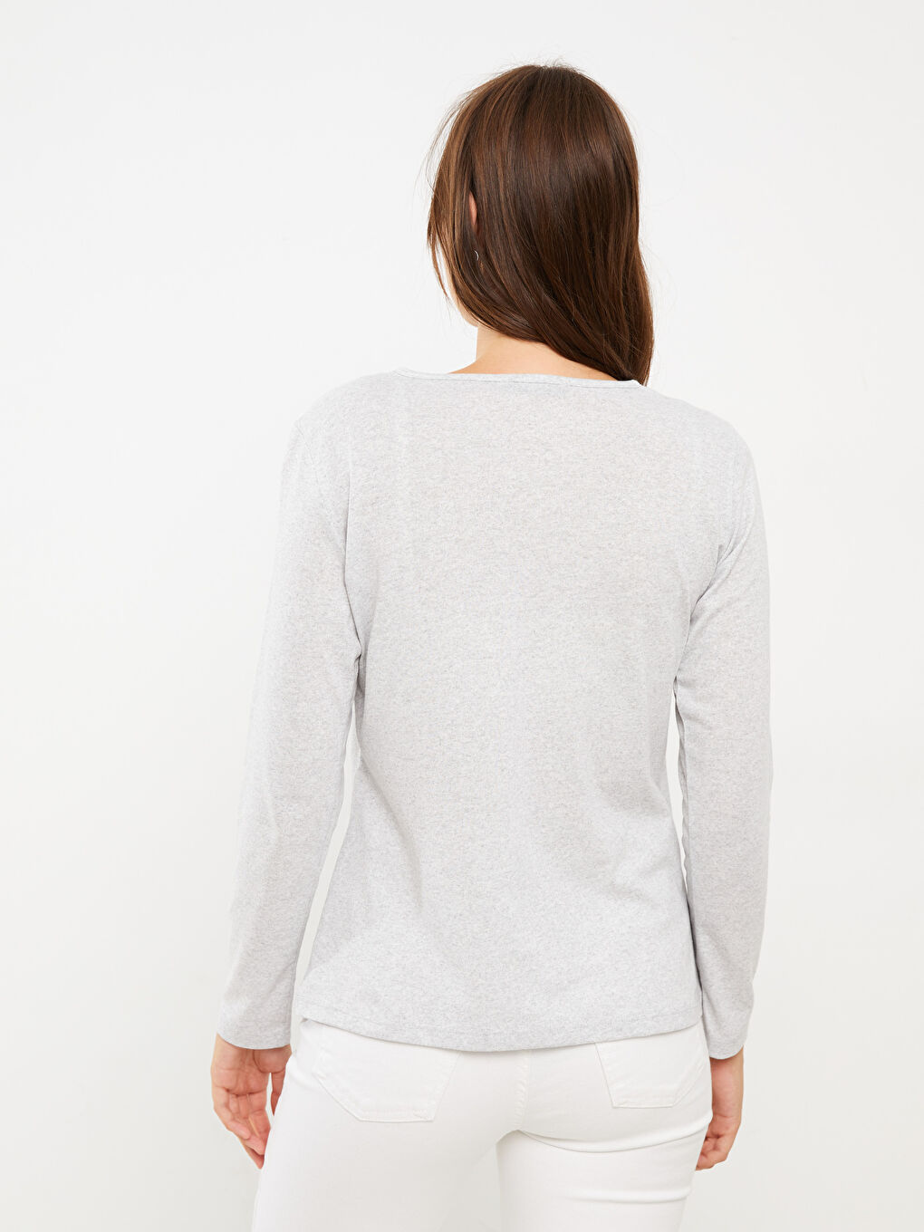 Crew Neck Printed Long Sleeve Women's T-Shirt-3