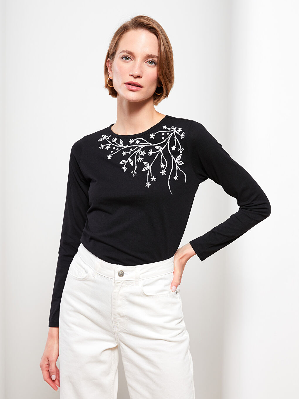 Crew Neck Printed Long Sleeve Women's T-Shirt-1