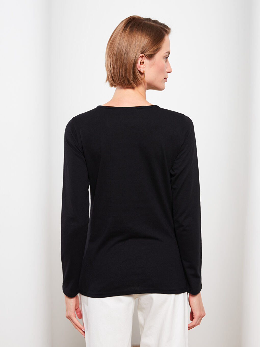 Crew Neck Printed Long Sleeve Women's T-Shirt-4