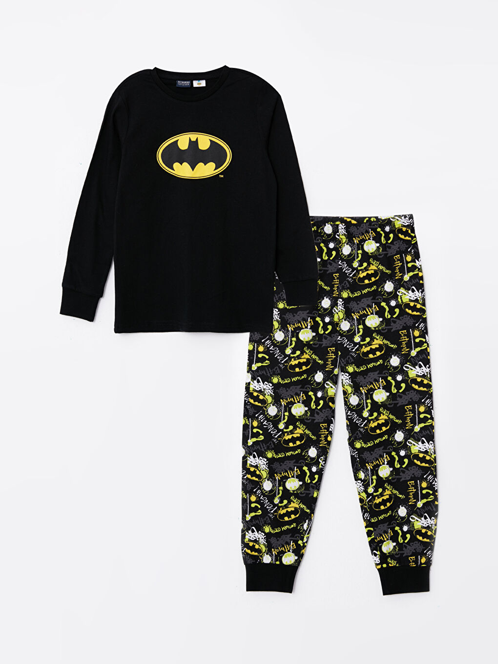 Crew Neck Batman Printed Long Sleeve Boys' Pyjama Set
