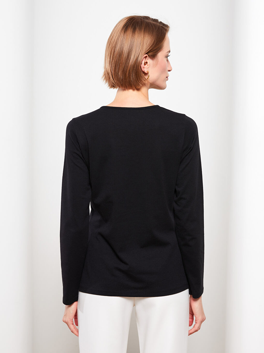 Crew Neck Patterned Long Sleeve Women's T-Shirt-4