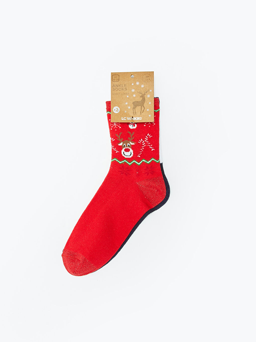 Kırmızı Yılbaşı Temalı Kadın Soket Çorap 2'li