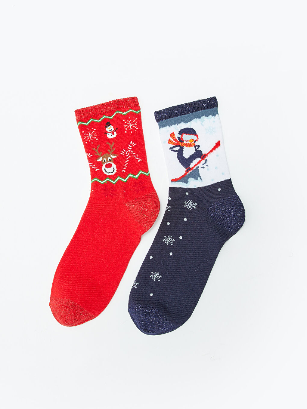 Kırmızı Yılbaşı Temalı Kadın Soket Çorap 2'li-1