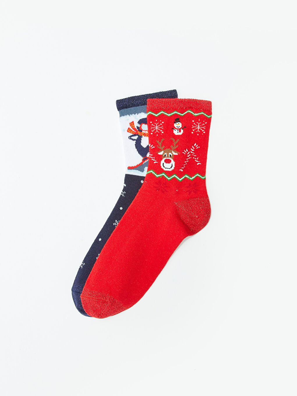 Kırmızı Yılbaşı Temalı Kadın Soket Çorap 2'li-2