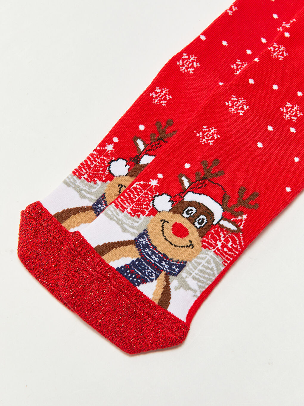 Kırmızı Yılbaşı Temalı Kadın Soket Çorap-3