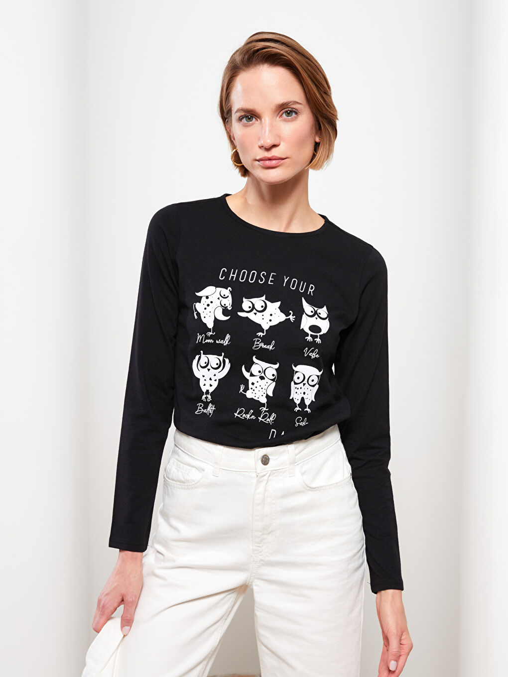 Crew Neck Printed Long Sleeve Women's T-Shirt