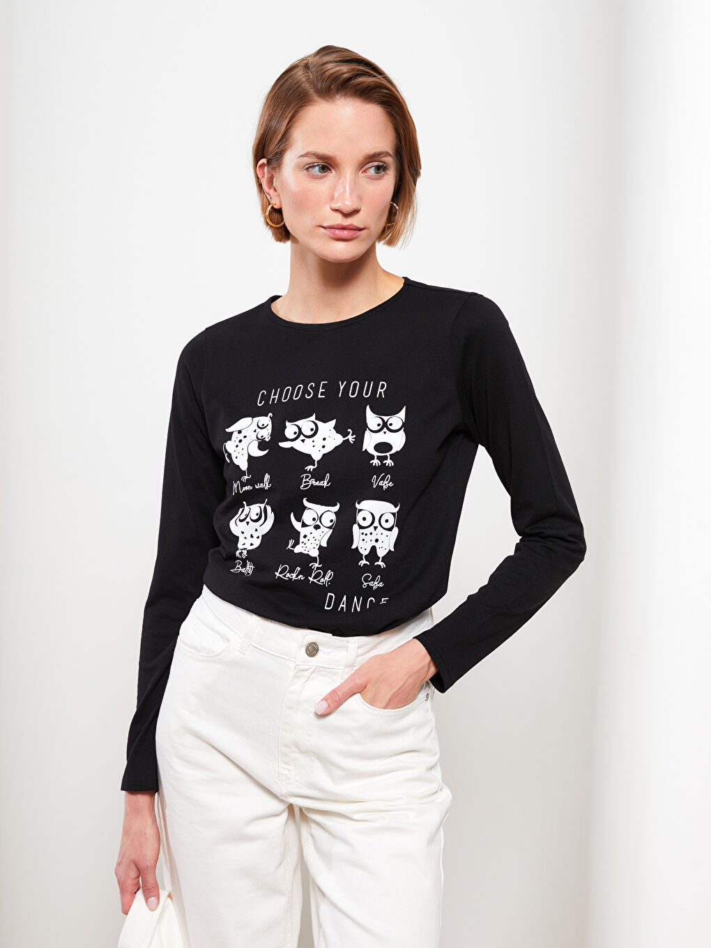 Crew Neck Printed Long Sleeve Women's T-Shirt-1